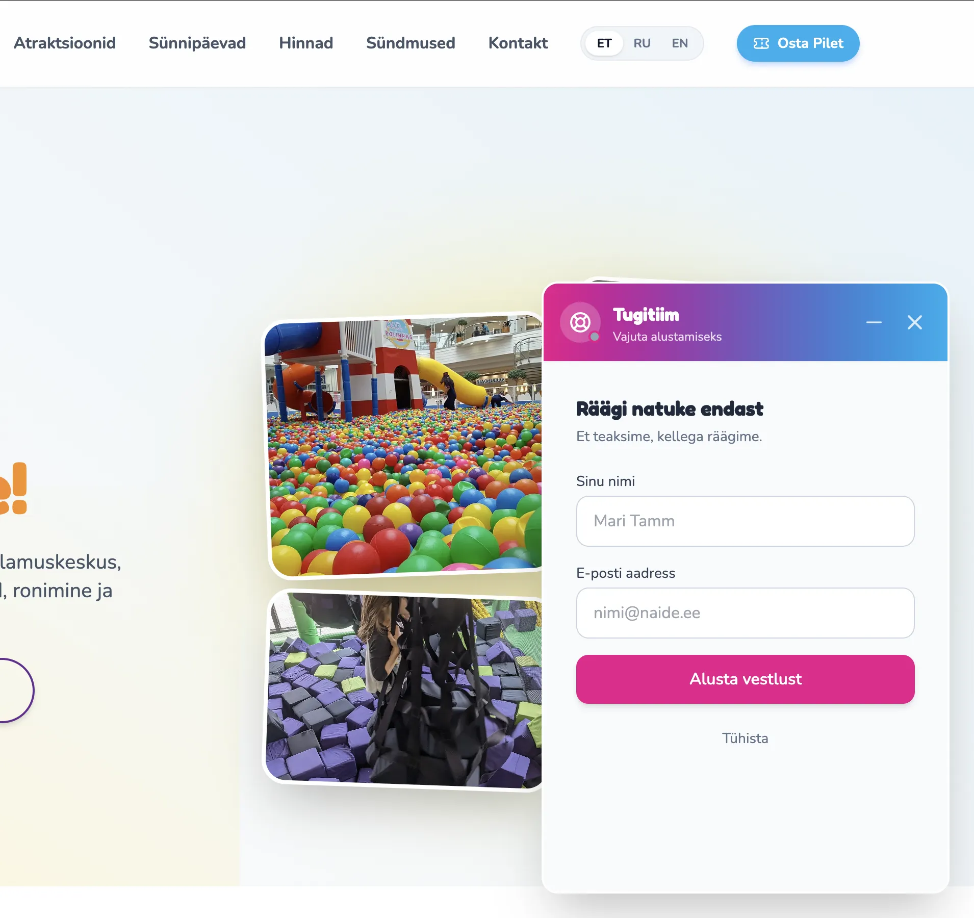 Mängutuba live chat — info