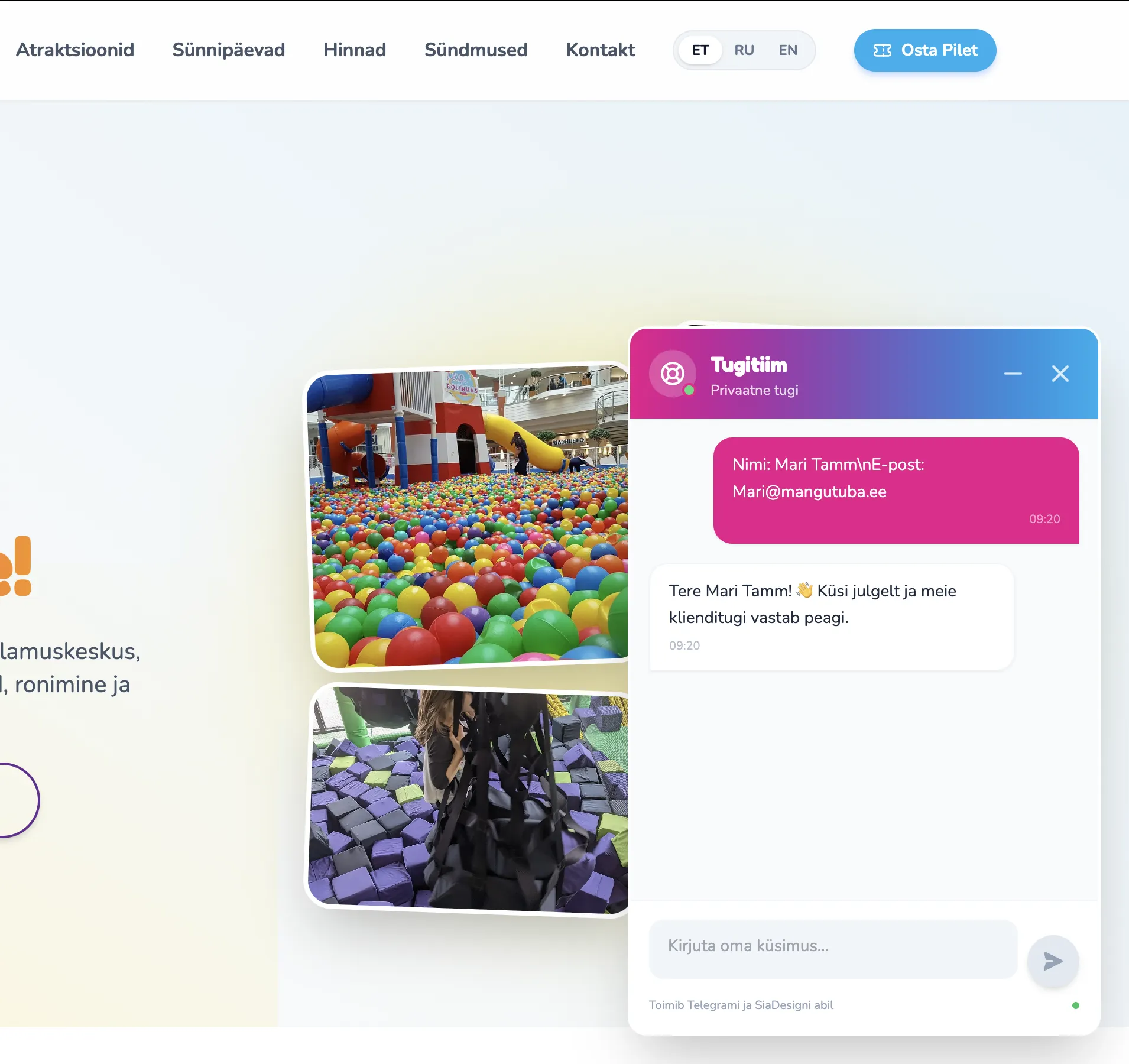 Mängutuba live chat — avamine