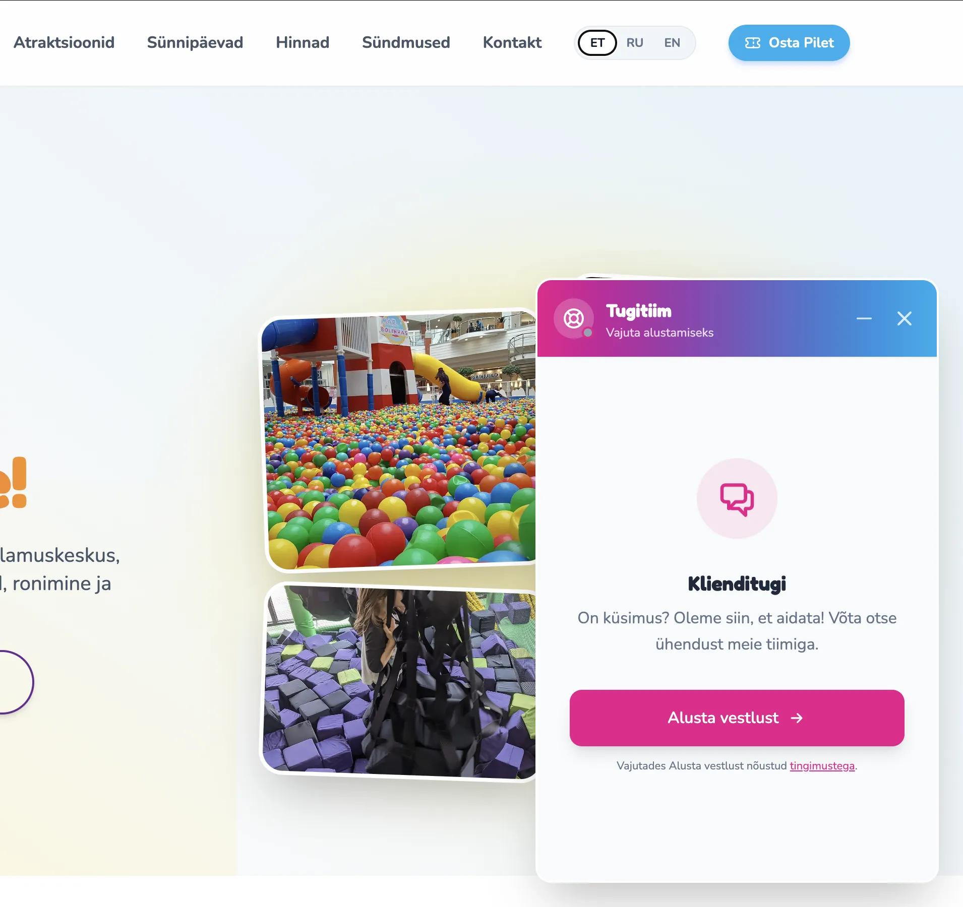 Mängutuba live chat — start